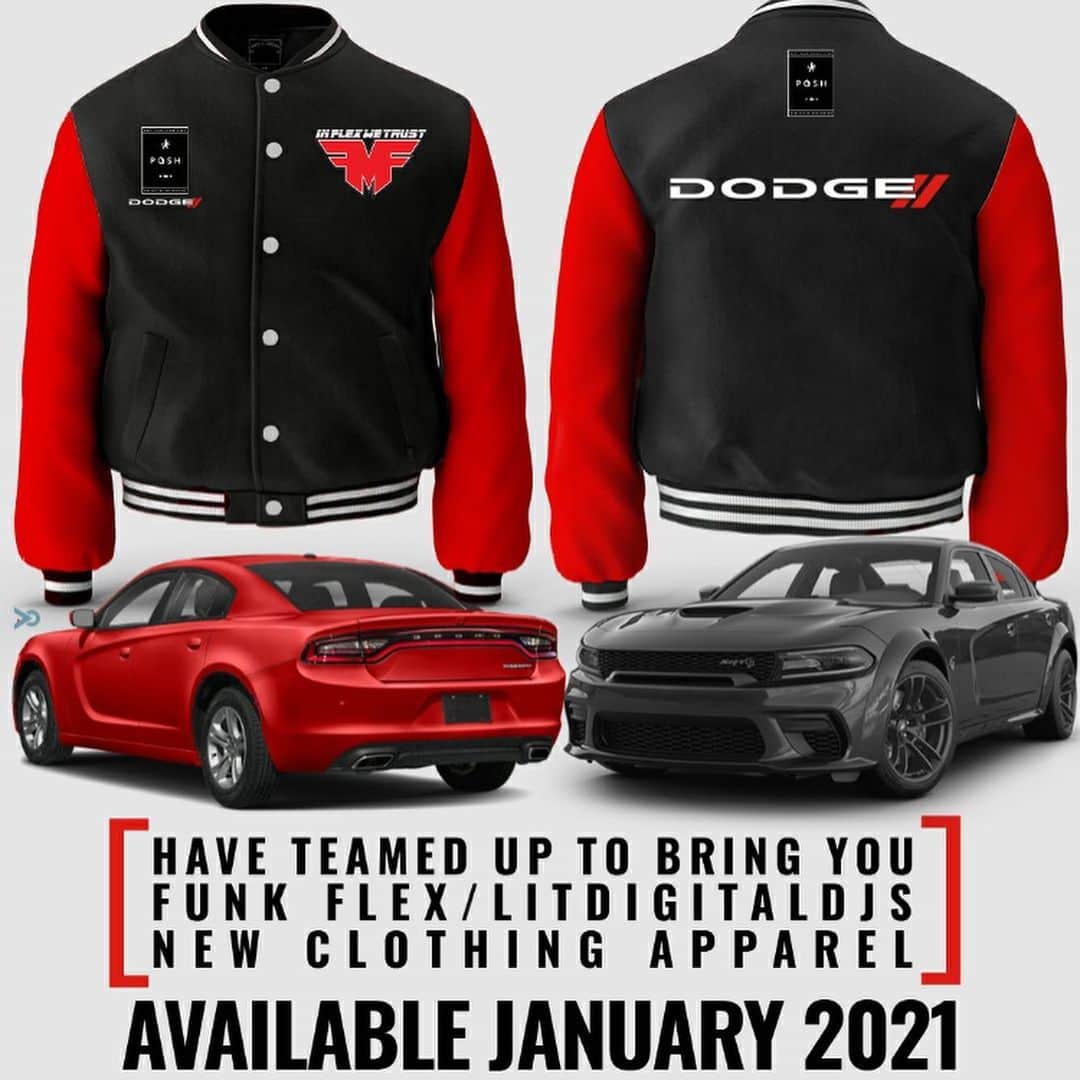 ファンクマスター・フレックスのインスタグラム：「2 PHOTOS! FUNKFLEX LIVE ON IG THURSDAY 12/17!!! RIGHT NOW REGISTER TO WIN 1st place: 2021 DURANGO / 2nd Place: 10k / 3rd Place 5k!  DODGEHOLIDAYRAFFLE.COM  Powered by: @dodgeofficial  @pashapg  @trendssociety  @joejaxson   2021 FunkFlex / Dodge apparel  Designed by Pash」