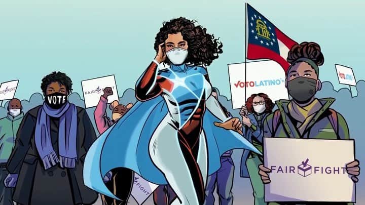 ロザリオ・ドーソンのインスタグラム：「• @laborinquenacomics Estamos colaborando con @VotoLatino y @FairFightAction en esta nueva campaña para decirles que hay que registrase antes del 7 de diciembre, este lunes para votar en las elecciones el 5 de enero de 2021 en Georgia. Tenemos que usar nuestro voto para hacer un cambio en nuestro país. Queremos reconocer nuestro equipo de artistas @AppleNunez, @CosmoGraphiArte, @BlueSketchyDoodles, @MariaIsaSotaRico quienes colaboraron con el escritor y director del vídeo @MrEdgardoNYC!」