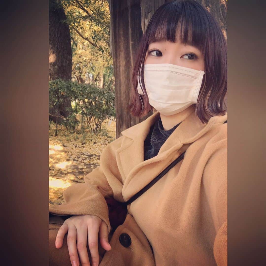 Yun chiのインスタグラム：「🍂🍁🍂😷🍂🍁🍂 . . . 木漏れ日和🍂 . . . 27日のライブ楽しみだなぁ🍂☺️ 恵比寿timeout cafeでライブも2019年ぶりだ🥲😚」