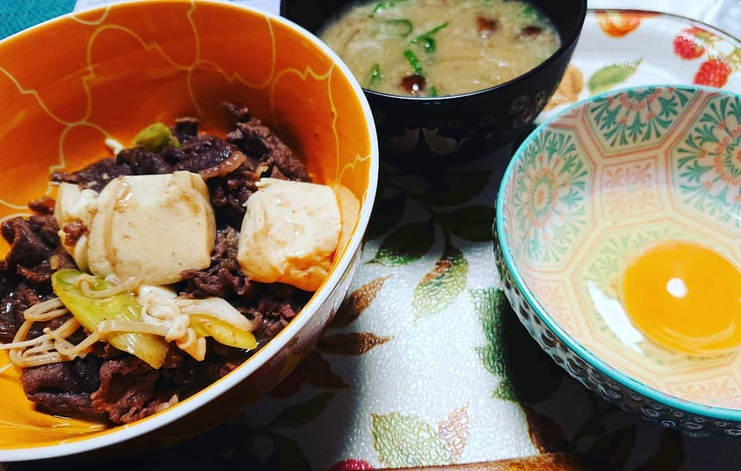 置鮎龍太郎さんのインスタグラム写真 - (置鮎龍太郎Instagram)「#今日の晩ご飯 #いただきます  #ごちそう様でした  盛り付けが雑過ぎる、肉豆腐もどき。  お米炊けるの待てなかったので、先に食べるw」12月7日 19時17分 - chikichikiko