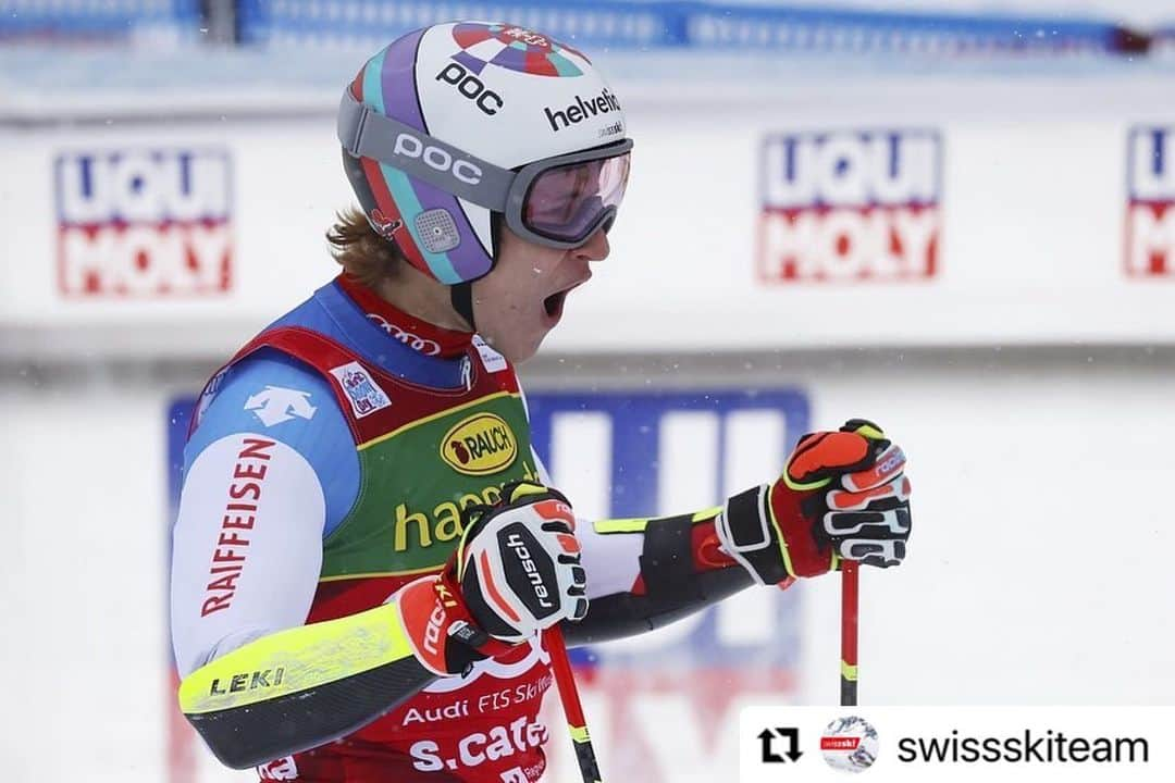 Descenteのインスタグラム：「#Repost @swissskiteam with @make_repost ・・・ WIN for @marcoodermatt 🎉🤩🔥 what a powerful performance!  #hutab Bravo also to @loicmeillard - rank 4 again 👏🏻 #starkeleistung #bravo #swissskiteam」