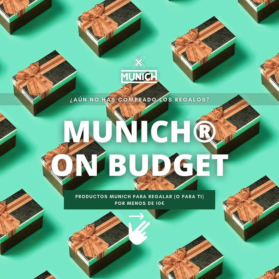 のインスタグラム：「𝗠𝗨𝗡𝗜𝗖𝗛 𝗢𝗡 𝗔 𝗕𝗨𝗗𝗚𝗘𝗧 👏 ¡Productos MUNICH para regalar (o para ti) por menos de 10€! 🤯🎁💯  👉Descúbrelo todo en nuestra web www.munichsports.com   #MunichSports #MunichOnABudget #regalos #navidad #regalaMunich」
