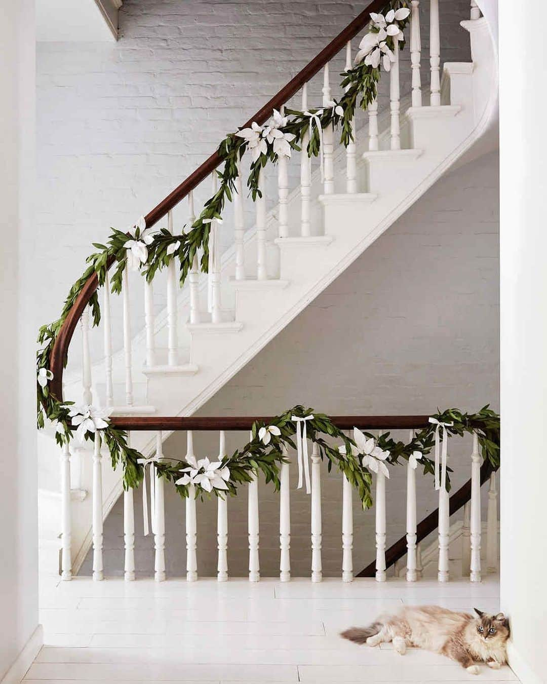 マーサ・スチュワートさんのインスタグラム写真 - (マーサ・スチュワートInstagram)「Add holiday cheer to your home with beautiful DIY garlands. Here, delicate plaster magnolia leaves are the showstoppers in this display. Craft one of your own by dipping silk ones in plaster of Paris, then twist them into clusters with floral wire and secured them to a pre-made bay garland dotted with ivory velvet bows. After the holidays, remove and store the leaves carefully in tissue paper, and you can use them year after year to elevate your fresh greenery. Visit the link in bio for the tutorial! 📷: @minh_ngoc」12月8日 3時18分 - marthastewart