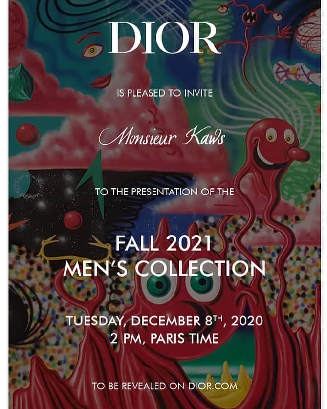 KAWSONEさんのインスタグラム写真 - (KAWSONEInstagram)「Congrats @mrkimjones @kennyscharf @dior I’m looking forward to this! #KennyScharf #Dior #KimJones」12月8日 8時43分 - kaws