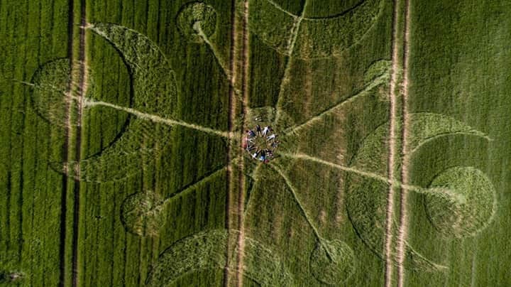 National Geographic Travelさんのインスタグラム写真 - (National Geographic TravelInstagram)「Photo by @robert_ormerod / Dutch tourists link hands inside a crop circle near Cerne Abbas, England. During the months of June, July, and August formations like this appear overnight in Wiltshire and the surrounding counties. This part of the United Kingdom is famous for crop circles, and people travel from all over the world to see one in person.」12月8日 16時39分 - natgeotravel