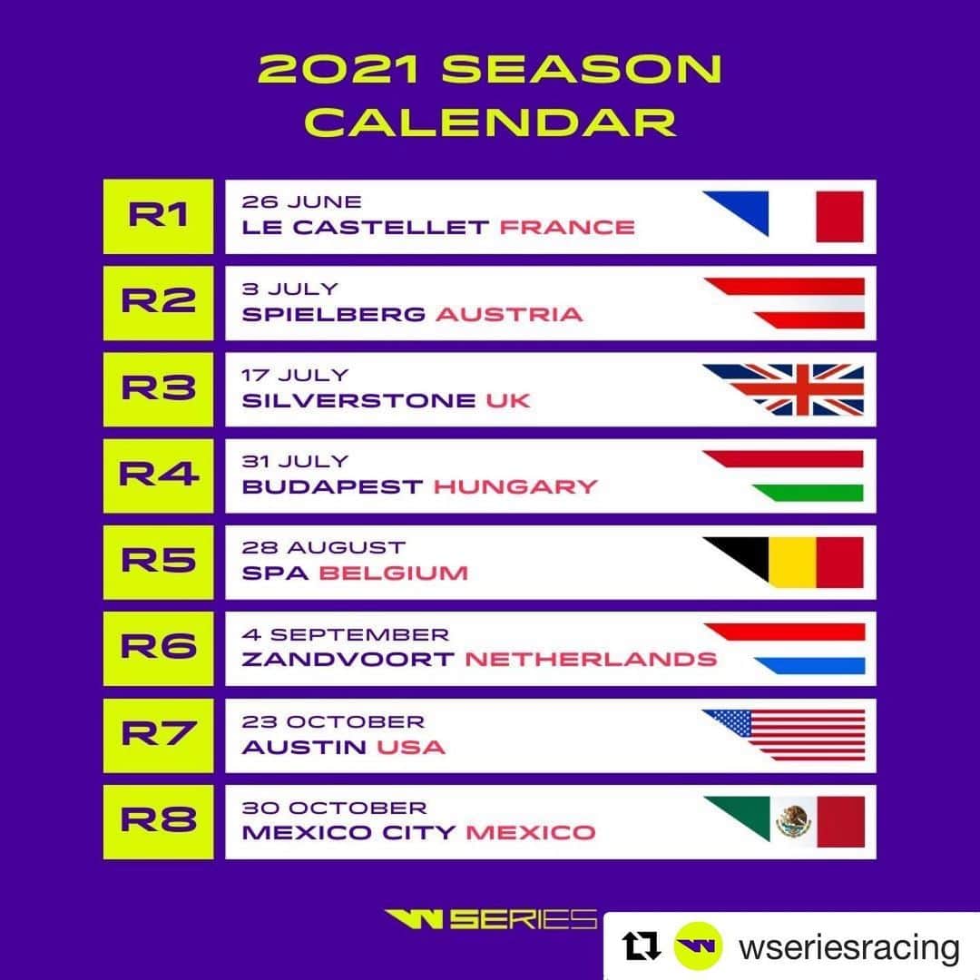 F1さんのインスタグラム写真 - (F1Instagram)「Here’s where you can catch @wseriesracing in 2021! 🙌  The W Series will run support races at eight F1 Grands Prix next year, beginning with the French Grand Prix in late June  #Repost @wseriesracing  #WSeries #F1 #Formula1」12月8日 17時20分 - f1