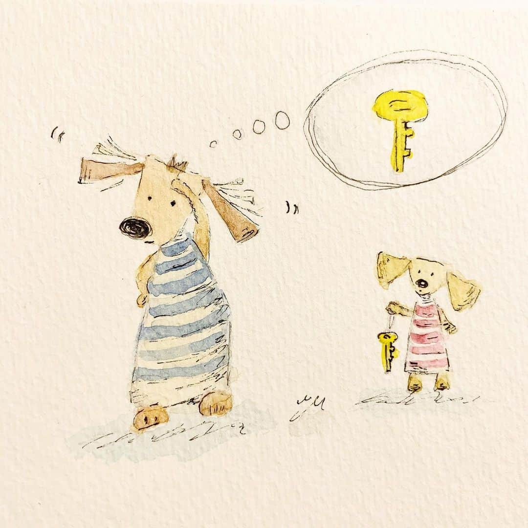 高杉さと美のインスタグラム：「🔑  #illustration #doodle #doglife #ふたり暮らし #イラスト #挿絵」