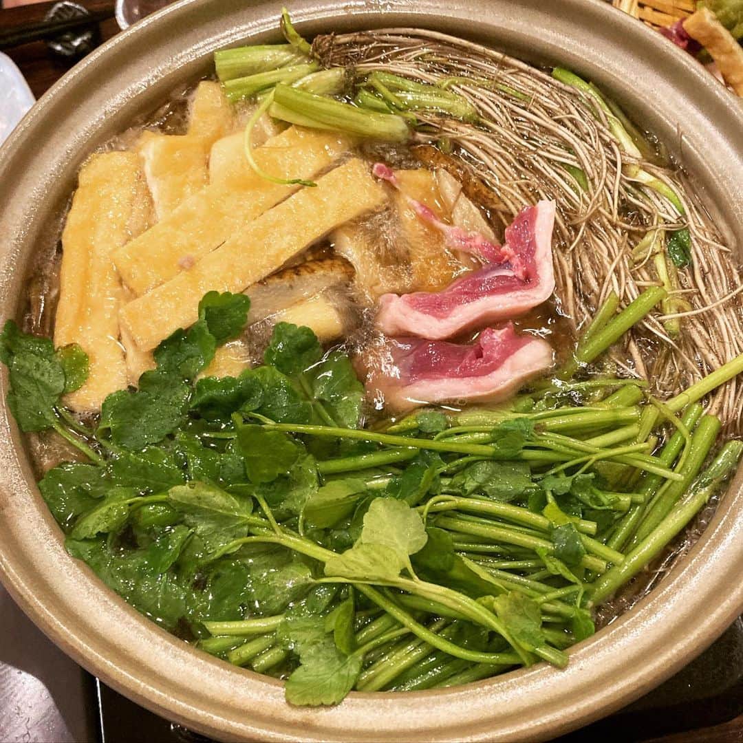岩田華怜さんのインスタグラム写真 - (岩田華怜Instagram)「先日、宮城名物のせり鍋が、東京でも食べられるお店に行ってきました。名取市のせりを使ったお鍋はボリューム満点で、優しい味。油揚げと鴨肉もジューシーで絶品でした。締めのお蕎麦も美味しかったです。この季節にぴったりのお鍋、是非行ってみてね🍂  #仙台 #宮城県 #宮城名物 #名取市 #せり鍋 #五反田グルメ #五反田 #日本酒  #酒 #蕎麦 #田治 #鍋 #せり」12月8日 17時35分 - karen0513_