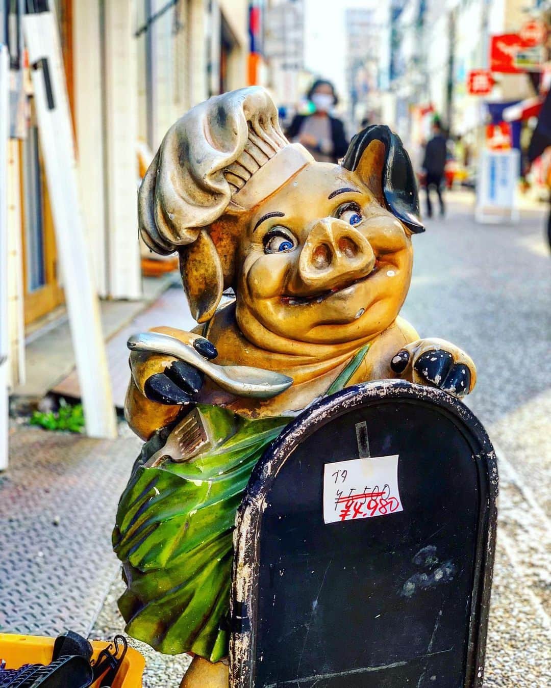 のインスタグラム：「・  福岡の西新商店街で見つけた、 ブタ。🐷  『微妙な値下げ、 ヒトにサゲられ、 人生お手上げ🤷‍♀️』yeah!  #韻踏みゲーム #韻踏合組合  #よんきゅっぱ   最近マイブームの韻を踏むゲーム！  ・  バリ好きだこの写真。 こんな下目使い見たことない。so sexy.  ・  Approximately 10 percent discount off.  ・  新谷あやか #shinyaayaka  #actress #女優 #英語の先生　 #englishteacher  #shorthair  #japanesegirl  #goodmorning  #健康第一#笑顔  #smile  #笑顔チャレンジ #ニュージーランド #オークランド #クライストチャーチ #nz#nz🇳🇿 #海外留学 #語学留学 #博多　#福岡 #福岡市  #姉妹都市 #ブタ　#豚 #西新商店街  #hakata」