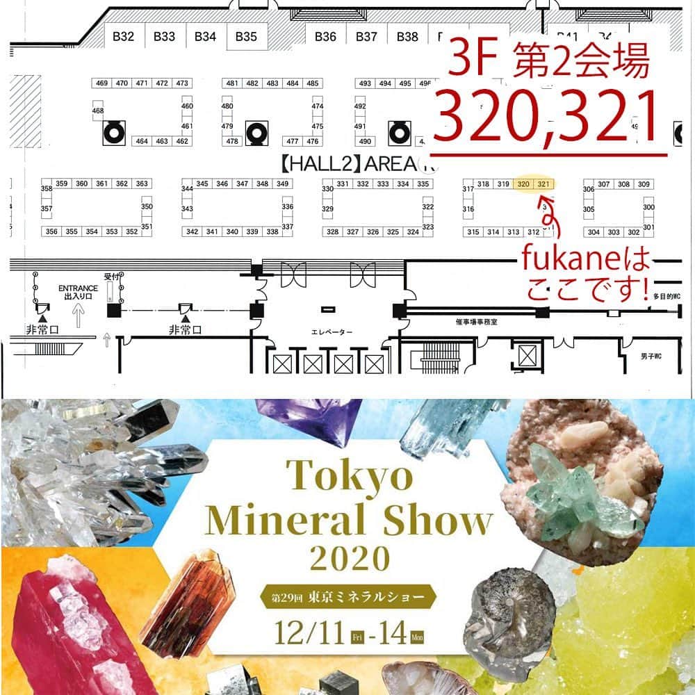 のインスタグラム：「こんにちは、ｆｕｋａｎｅの今野です。﻿ ﻿ 今週末より、いよいよ【東京ミネラルショー】の開催です！﻿ ﻿ ﻿ -------------------------------------------﻿ 会期：﻿ 2020年 12月11日(金)～14日(月) ﻿ ﻿ 開催時間：﻿ 二部入替制　10：00～14：00/15：00～18：30（最終日：10：00～16:00）﻿ ﻿ 会場：﻿ 池袋サンシャインシティー文化会館ビル﻿ ﻿ ブース№：﻿ ３階第２会場　320・321﻿ ﻿ ＜ご注意＞﻿ 今回は前売り入場券が必須で、当日の入場はできません！！４時間入れ替え制となります。﻿ チケットは東京ミネラルショー公式サイトで販売中です。﻿ 販売サイトがわからない方はDMください。﻿ -------------------------------------------﻿ ﻿ 年末の超一大イベント。﻿ 昨年はオーダー対応が過熱しすぎて、半分記憶がありません…﻿ ﻿ が、今年はコロナの影響で入場制限と時間制限があります。﻿ ゆったりご対応できるかと思います。﻿ ﻿ ﻿ 4時間入れ替え制のため、即日ワイヤーラップ加工はかなり受付数が減ってしまうこととなります。﻿ 即日仕上げをご希望の方は、開場後お早めのご依頼がオススメです。﻿ ﻿ またお伝えしております通り、ワイヤーラップ工賃が改定となります。﻿ 東京ミネラルショーでは、後日郵送も含めて旧価格でお仕立てしますので、ぜひお持ちくださいませ。﻿ ﻿ そして、今回はお手伝いさんではなく、スタッフ・まこが仙台から参ります(金～日)。﻿ 最近ではあまりない機会ですのでぜひ会いにいらしてください。﻿ ﻿ ﻿ 日々刻々と状況が変わるコロナ禍でございますので、ご無理はなさらず心身とも余裕をもってご来場くださいませ。﻿ ﻿ お待ちしております😉 ﻿ ﻿ #天然石 #ルース #ジュエリー #ワイヤーラップ #原石 #アクセ #アクセサリー #天然石アクセサリー #gemstones #crystals #wire #wirewrapped #wireworks #jewelry #gems #ジェム #ストーン #stone #💎 #鉱物 #ミネラル #鉱石」