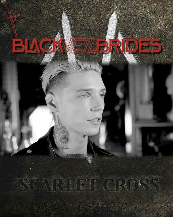 アンディー・ビアーザックのインスタグラム：「I’m so excited to share this look behind the scenes of our music video for “Scarlet Cross”. Watch the full video to learn more about our writing process, my character designs and story board sketches and the themes and concepts behind #ThePhantomTomorrow  Link in bio! ❌🖤 @blackveilbrides @sumerianrecords」
