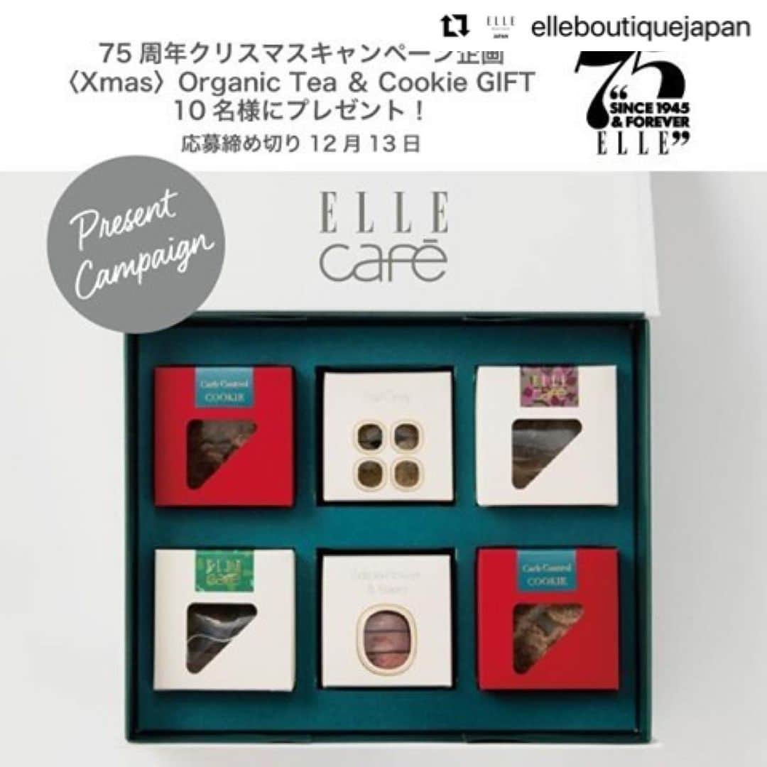 ellecafejapanのインスタグラム：「【 ELLE75周年キャンペーン企画🎄 】﻿ ﻿ ﻿ ＼ フォロー&いいね&コメント ／で当たる！﻿ ELLEからクリスマスキャンペーンを実施！﻿ ﻿ ﻿ ELLE caféからクリスマスプレゼントを10名様にプレゼントします✨﻿ ﻿ ﻿ ELLE caféでは今年のクリスマスに、﻿ ﻿ #おうちクリスマス でラグジュアリーな時間を過ごしていただけますように🌟﻿ ﻿ と願いを込めて、﻿ オーナメントとしてもご使用いただける、焼き菓子やティー、ギフトセットをプレゼント致します🎁﻿ ﻿ ﻿ オーガニックやグルテンフリー、ヴィーガンなど様々な食のライフスタイルに対応したアイテムが詰まったギフトボックスを是非お楽しみください✨﻿ ﻿ ﻿ ﻿ [ Carb Control Cookie ]﻿ 血糖値の上昇が緩やかなココナッツシュガーなどで甘み付けした、ナチュラルな糖質コントロールクッキーです。﻿ 1食（推奨4粒）あたり糖質10g以下！さらにグルテンフリーでヴィーガン仕様！﻿ 小麦粉も米粉も不使用！ココナッツの粉を中心に全てナチュラルな原料で、 一つ一つ丁寧に製造しています。﻿ ﻿ ﻿ [ Herbal Blend Tea Fleur ]﻿ 植物のチカラを取り入れた、ウェルネスブレンドのオーガニックフラワーティー。﻿ ﻿ 世界中から厳選された最高級のオーガニックハーブが私たちの心と身体、そして地球環境を癒します。﻿ ﻿ ﻿ [ Gluten Free Cookie ]﻿ エルカフェのグルテンフリークッキーは、厳選された米粉（もしくはオーガニックオートミール）をベースに作っており、血糖値を急激に上げるとされる白砂糖を一切使用していません。﻿ 独特の風味を感じやすい米粉ですが、ELLE caféの商品はグルテンフリーとは気づかないほどの味わいに仕上がっています。﻿ 白砂糖は不使用で変わりにメープルシロップを使用、﻿ オイルはアーユルヴェーダで「万能薬」として使用されている太白ごま油を使用しています。﻿ ﻿ ﻿ ﻿ 《プレゼント商品》﻿ ☑︎Organic Tea & Cookie GIFT﻿ ¥7,700+tax﻿ ﻿ 《応募方法》﻿ 1. @ellecboutiquejapan と@ellecafejapan のアカウントをフォロー﻿ 2. この投稿をいいね！﻿ ﻿ リポストしたら、当たる確率UP🤍﻿ ﻿ 《応募期間》﻿ 2020年12月3日(木)〜12月13日(日)23:59まで﻿ ﻿ 《当選発表》﻿ 2020年12月15日(木)﻿ 当選者の方には @elleboutiquejapan からDMを送らせていただきます。﻿ ﻿ 《注意事項》﻿ ●アカウント非公開の方は抽選対象外となります。﻿ ●キャンペーン終了直後にフォロー解除されますと当選連絡ができなくなる場合がございます。﻿ ●当選のご連絡後ご返信がない場合は、当選が無効となる可能性がございます。﻿ ﻿ ﻿ 皆さまのたくさんのご応募お待ちしております❕」