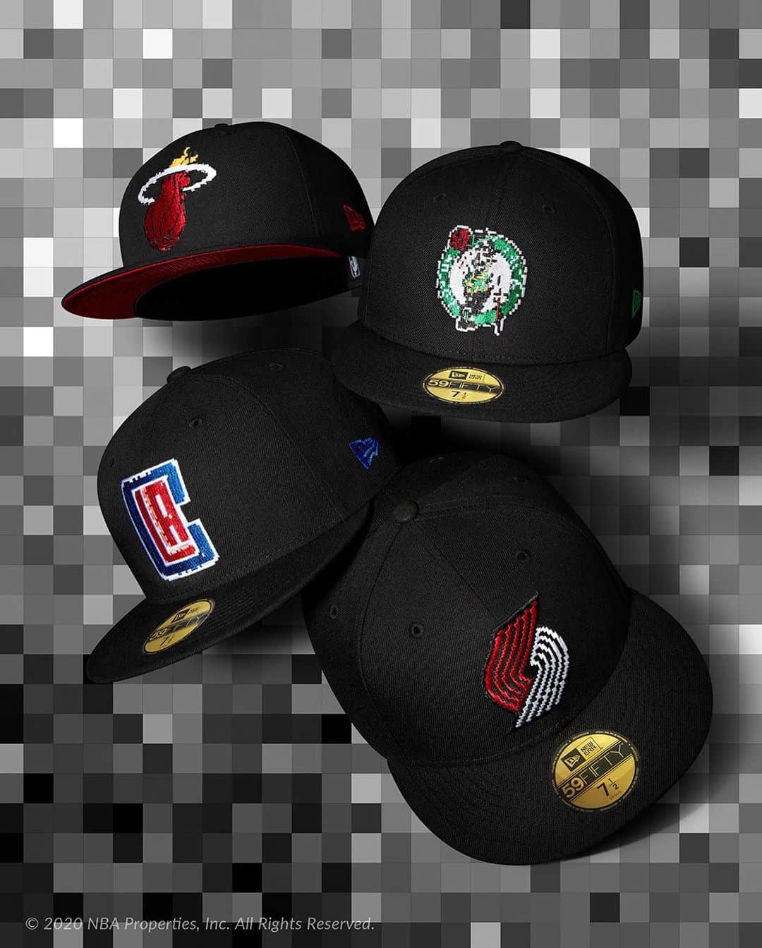 ニューエラ・キャップのインスタグラム：「Your favorite NBA logos with a 16 bit look. The NBA Pixel collection just jammed its way into the #NewEraGiftGuide . All teams available via link in bio 🏀」