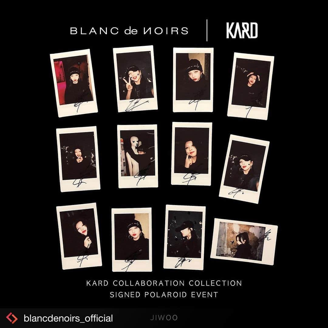 K.A.R.Dさんのインスタグラム写真 - (K.A.R.DInstagram)「#Repost from @blancdenoirs_official . . BLANC de NOIRS x KARD SIGNED POLAROID EVENT  Enter to win one of 36 polaroids signed by KARD BM, Somin, Jiwoo.  Each item ordered from the collaboration collection is one automatic entry into the signed polaroid event.  Winners selected randomly. Shop the collection from Dec. 9th to Dec. 23rd at en.blancdenoirs.com   블랑드누아 x KARD 싸인 폴라로이드 이벤트  KARD BM, 소민, 지우의 친필 싸인이 담긴 36장의 폴라로이드 사진 증정 이벤트에 참여하세요.  이번 콜라보레이션 컬렉션 제품 구매시 자동으로 폴라로이드 이벤트에 응모되며 랜덤으로 추첨하여 제품과 함께 동봉되어 배송됩니다.  12월 9일~23일동안만 판매되는 이번 컬렉션은 www.blancdenoirs.com에서 구매 가능합니다.  #블랑드누아 #blancdenoirs #kard #카드 #BM #비엠 #kardbm #kard비엠 #somin #소민 #jeonsomin #전소민 #kardsomin #kard소민 #jiwoo #지우 #jeonjiwoo #전지우 #kardjiwoo #kard지우」12月9日 0時50分 - official_kard