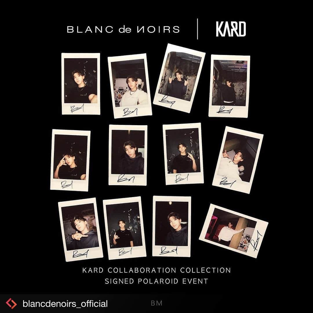 K.A.R.Dさんのインスタグラム写真 - (K.A.R.DInstagram)「#Repost from @blancdenoirs_official . . BLANC de NOIRS x KARD SIGNED POLAROID EVENT  Enter to win one of 36 polaroids signed by KARD BM, Somin, Jiwoo.  Each item ordered from the collaboration collection is one automatic entry into the signed polaroid event.  Winners selected randomly. Shop the collection from Dec. 9th to Dec. 23rd at en.blancdenoirs.com   블랑드누아 x KARD 싸인 폴라로이드 이벤트  KARD BM, 소민, 지우의 친필 싸인이 담긴 36장의 폴라로이드 사진 증정 이벤트에 참여하세요.  이번 콜라보레이션 컬렉션 제품 구매시 자동으로 폴라로이드 이벤트에 응모되며 랜덤으로 추첨하여 제품과 함께 동봉되어 배송됩니다.  12월 9일~23일동안만 판매되는 이번 컬렉션은 www.blancdenoirs.com에서 구매 가능합니다.  #블랑드누아 #blancdenoirs #kard #카드 #BM #비엠 #kardbm #kard비엠 #somin #소민 #jeonsomin #전소민 #kardsomin #kard소민 #jiwoo #지우 #jeonjiwoo #전지우 #kardjiwoo #kard지우」12月9日 0時50分 - official_kard