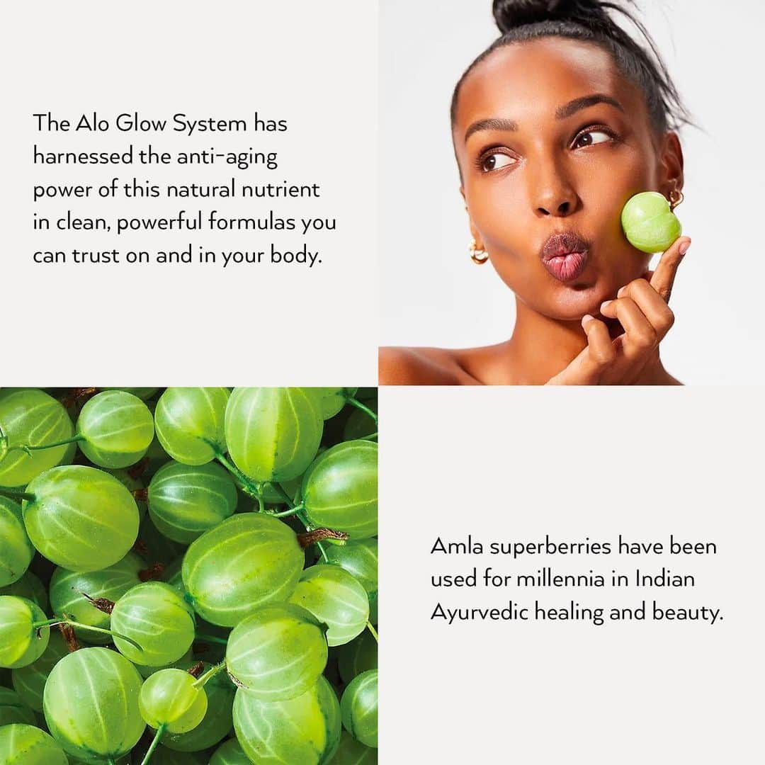 ALO Yogaさんのインスタグラム写真 - (ALO YogaInstagram)「MEET THE MIRACLE BERRY ✨ Powered by the Amla Superberry, the Alo Glow System is completely clean and rich with Vitamin-C + Vitamin-A, healing ingredients your skin needs to be: ✅ anti aging ✅ anti inflammatory ✅ anti free radical  Follow @alo for more! #AloGlow 📸 @jastookes / @josephineskriver」12月9日 1時05分 - aloyoga