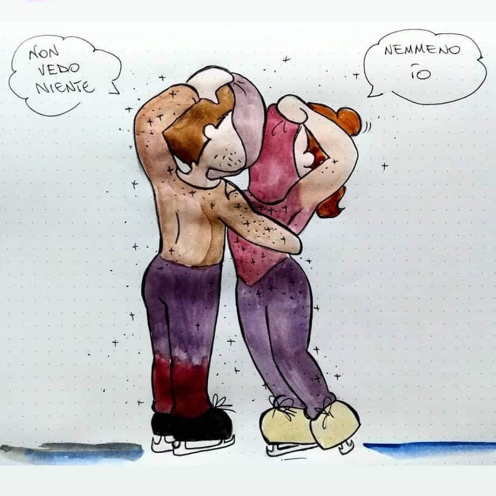 ニコーレ・デラ・モニカのインスタグラム：「La mitica @xannii77 ha colpito ancora 🤩🤩🤩 grazie per questa #fanart del nostro nuovo short! ⛸️🤩💙  #dellamonicaguarise #shortprogram #pattinaggiosulghiaccio #comeidueamanti #renemagritte」