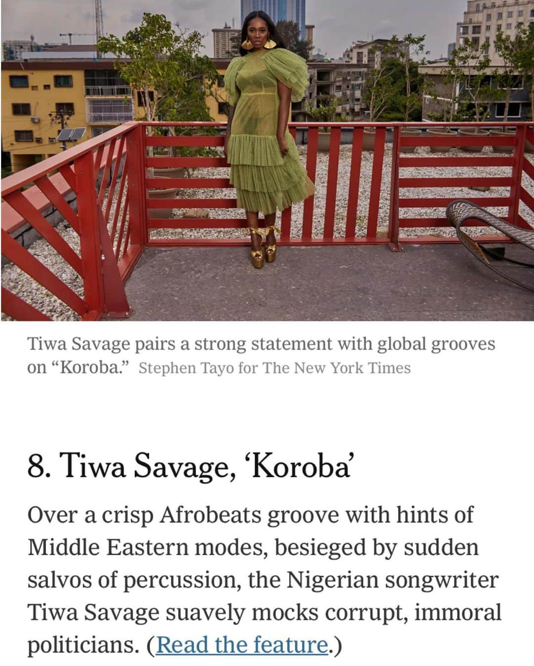 ティワ・サヴェージさんのインスタグラム写真 - (ティワ・サヴェージInstagram)「Another 1. #Koroba no8 on @nytimes  best songs of 2020 Thank you Jon ❤️ and to everyone streaming, doing dance videos,  creating great content to my music. Love you all  I wanna drop my next project but I’m not sure you guys have finished memorizing every single lyric to #Celia yet 🤔🤔🤔  Y’all need to sing along with me when I go on this tour next year by God’s grace ❤️🙏🏾」12月9日 4時13分 - tiwasavage