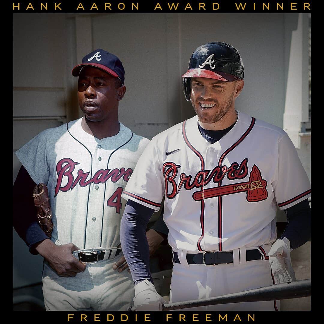 アトランタ・ブレーブスさんのインスタグラム写真 - (アトランタ・ブレーブスInstagram)「Congratulations to @freddiefreeman for winning the 2020 NL Hank Aaron Award! #MVFree」12月9日 4時50分 - braves