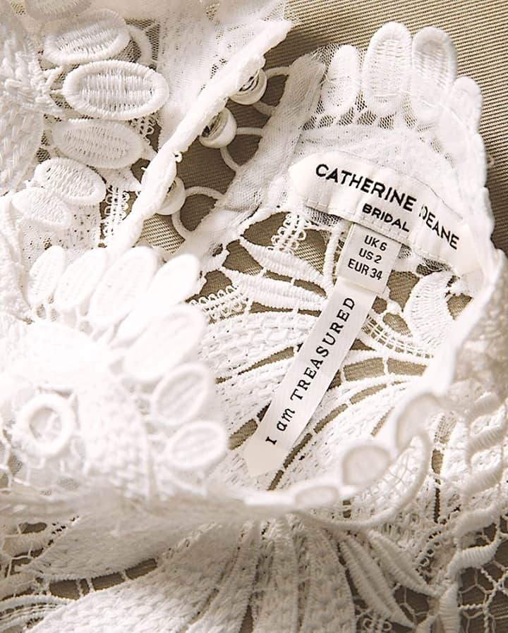 のインスタグラム：「Hello beautiful, we are delighted to bring to you - our affirmations  I AM BLESSED • I AM LOVED • I AM TREAUSRED  One of our affirmations will be stitched into your beloved bridal attire. Our intention is to bestow love and blessings on you and your special day, amplifying the good vibes already present.🌺  #weddingdress #weddingdressinspiration #weddinggown #weddinggowndesigner #bridalcouture #CDbride #cdloves #catherinedeanebride #catherinedeane #celebration #vintage #daydreammuse #boho #romantic #wedding #sustainablefashion #sustainability affirmations」