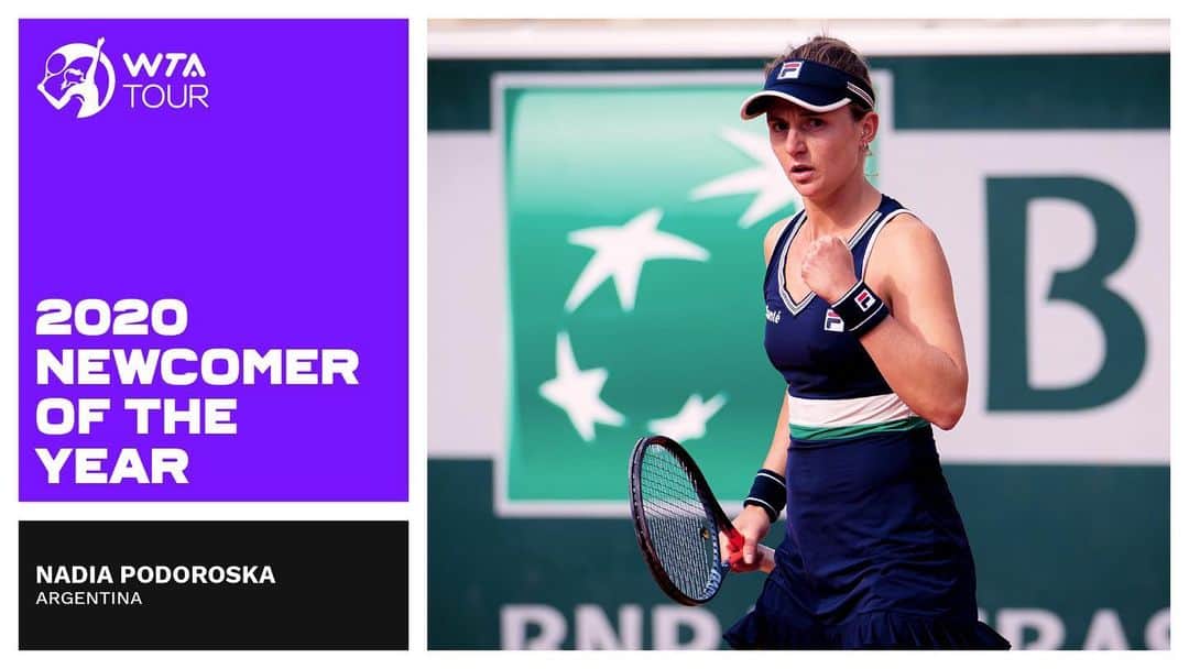 WTA（女子テニス協会）さんのインスタグラム写真 - (WTA（女子テニス協会）Instagram)「She started the 2020 season ranked outside of the the Top 250, and ended the season at No. 48. ⁣ ⁣ Advanced to her career first Tour-level semifinal at @rolandgarros. ⁣ Posted a 13-match winning streak (across all levels).⁣ ⁣ @nadiapodoroska is the WTA Newcomer of the Year!」12月9日 5時02分 - wta