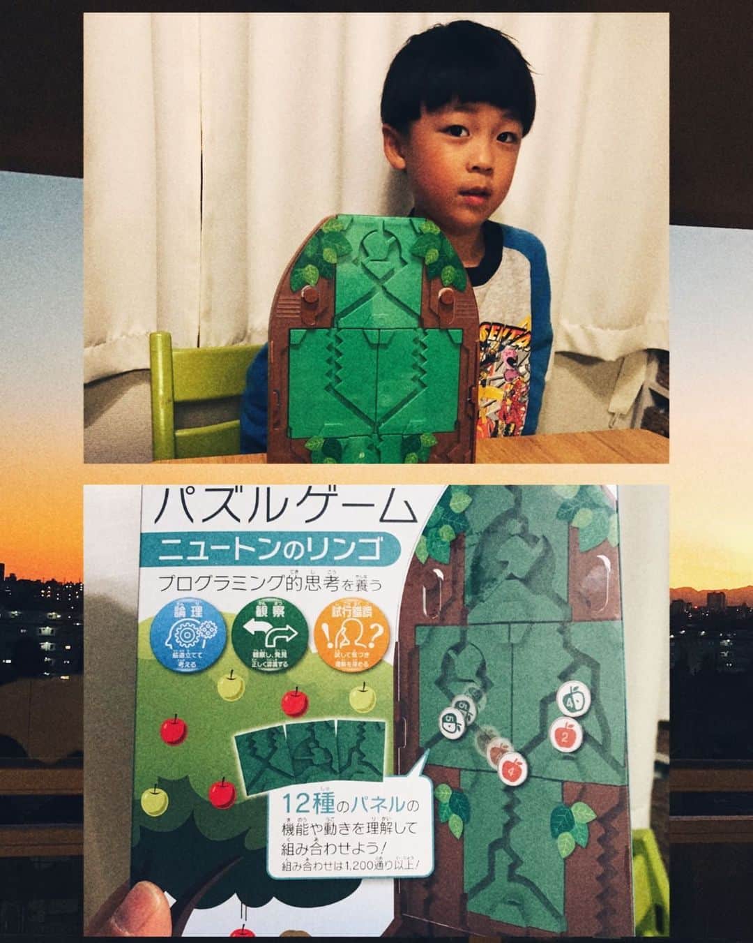 モッチェ 永井のインスタグラム：「「ニュートンのリンゴ」という脳トレ的なゲームが相当ヤバイ🦄🦄🦄🦄飽きっぽいムスコが脳味噌にビカっと電流が走り「わかった！」と犯人を見つけたコナンくんみたくなっとる瞬間を目撃できて、父ちゃんはアナ・ウレシ〜🧠⚡️☄️  #真実はいつもひとつ  #ニュートンのリンゴ  #たしかにおもしろい #明日は早朝からやると言ってます🌪」