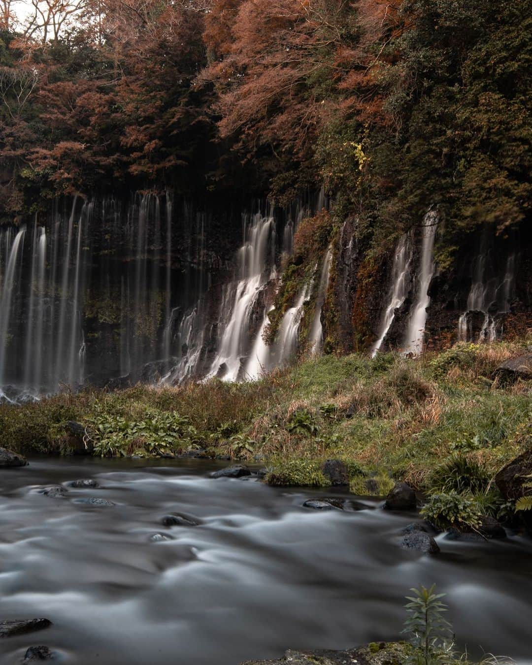 大越光貴のインスタグラム：「Camera: Nikon D850 Lens: Nikkor 24-70mm Setting: 30', f22, ISO 100, 24mm ﻿ #2020autumn #autumninjapan #autumnfashion #waterfallphotography #japaneselandscape #japaneseautumn #doubleexposures #白糸の滝 #田貫湖 #富士山 #紅葉狩り #紅葉2020 #紅葉ハンター #滝好きな人と繋がりたい #滝が好き #絶景ハンター #ファインダー越しの私の世界 #紅葉見に行こうよう #長時間露光」