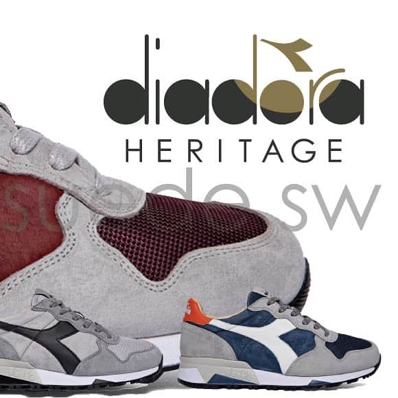 ディアドラのインスタグラム：「. 【diadora PRODUCT INFORMATION】 . "trident90 suede sw" . 1980年代当時、F1のピットクルーシューズとして展開された"trident" ナイロンアッパーを使用し通気性を確保、またピッグスキンヌバックを贅沢に使用しこなれた雰囲気を演出。 アウトソールには当時のモデルに採用されたオイル（ガソリン等）で滑りにくいパターンを採用しています。 やや細身なシルエットも特徴。 . #diadora #diadoraheritage #trident #makeitbright #sneakers #ディアドラ #ディアドラヘリテージ #トリデント #スニーカー」