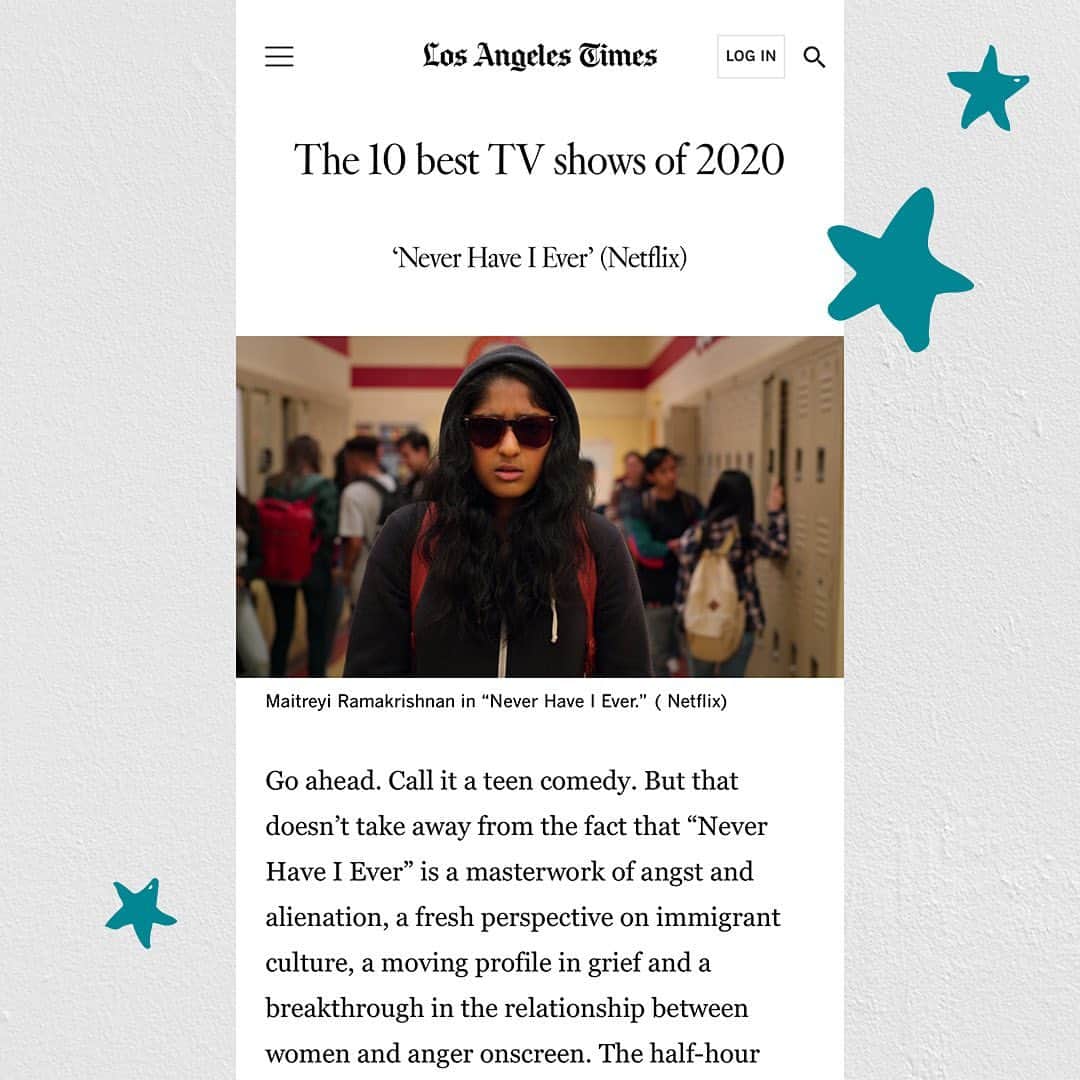 ミンディ・カリングのインスタグラム：「Whoo-hoo! We are so psyched to be on these end of the year “best of” lists! Feeling grateful to be shooting @neverhaveiever season 2 during all this madness. @loulielang」