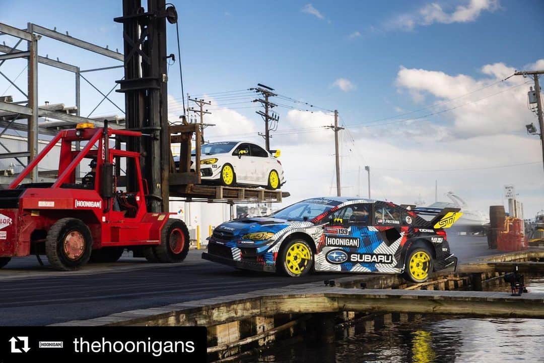 のインスタグラム：「🥳🥳🥳 #linkinbio👆  #Repost @thehoonigans  You know that crispy white Subaru WRX STI from the wheel drop scene in #Gymkhana2020? You have a chance to win it. Yup, that exact car. It’s built by the same crew that built @travispastrana’s Gymkhana car too, with some rare carbon goods on there for good measure. Hit the link in our bio for more info! @omaze @vermont.sportscar」