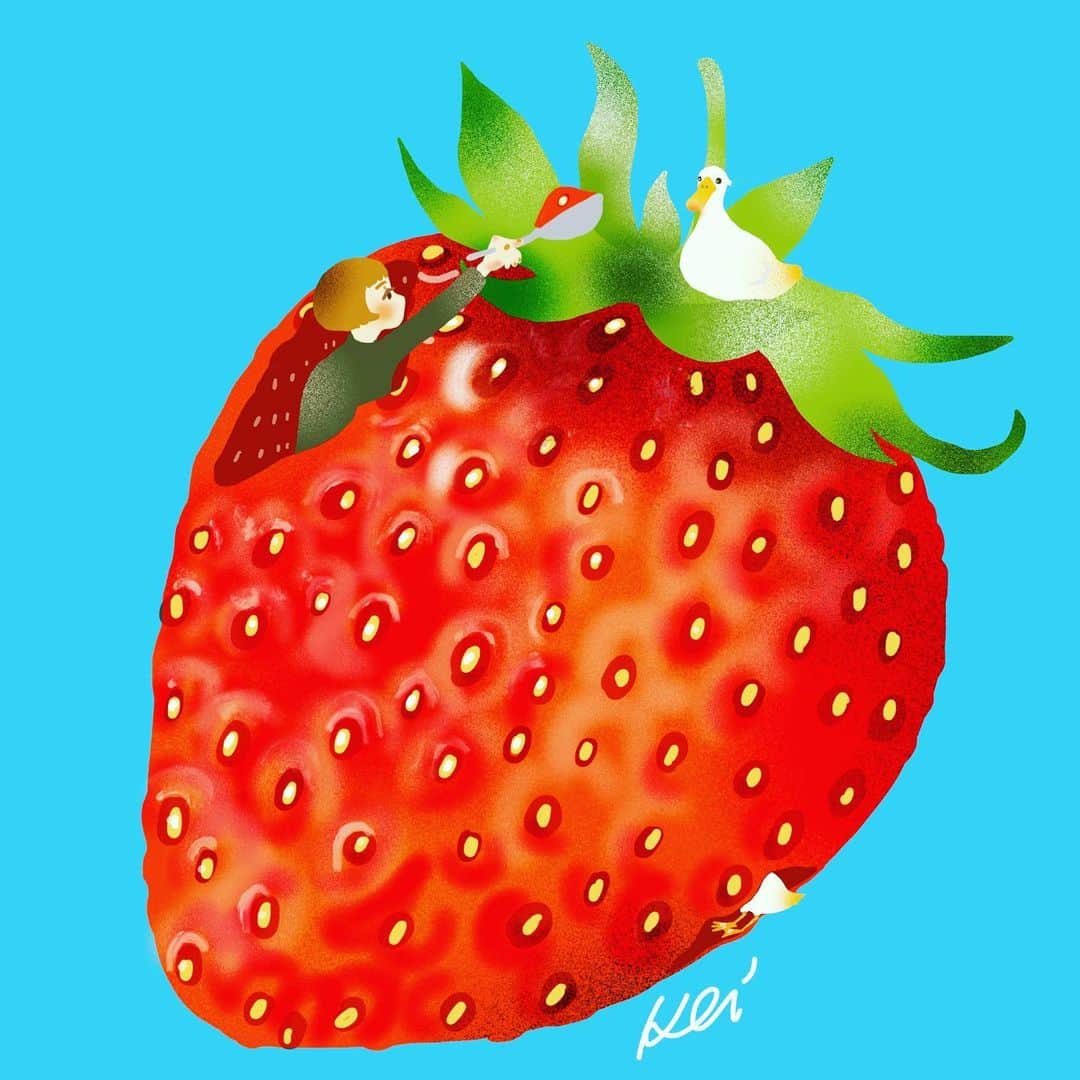 奥田 けいのインスタグラム：「娘に苺をせがまれる季節がやって来ました🍓  #イラスト#illustration#digital #ipadpro#japan#tokyo」