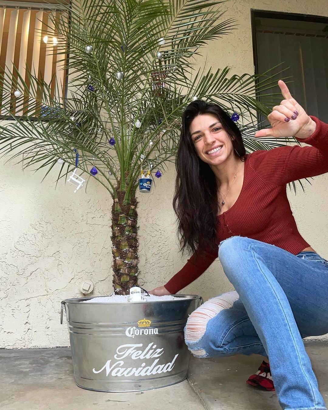 のインスタグラム：「Excited to kick off the holiday season with this palm tree! Let the festivities begin – thank you @coronaUSA! 🌴 Msg for 21+ #ad #feliznavidad」