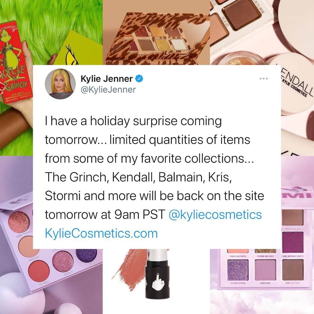 Kylie Cosmeticsさんのインスタグラム写真 - (Kylie CosmeticsInstagram)「Surprise Holiday RESTOCK! 💚 Very limited quantities of items from @kyliejenner’s favorite collections will be restocking tomorrow 9am pst on KylieCosmetics.com」12月10日 3時59分 - kyliecosmetics