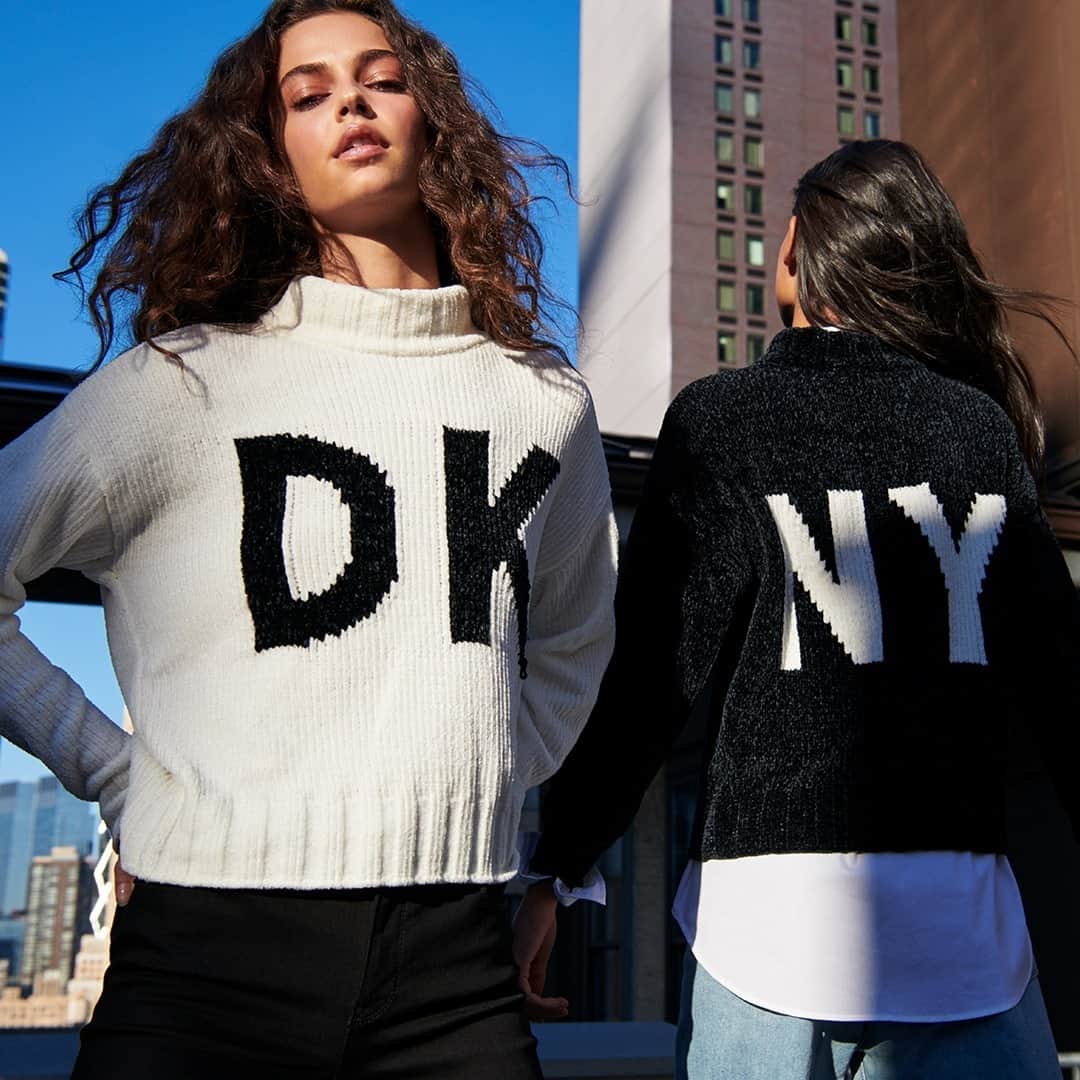 DKNYのインスタグラム：「Cozy club: the #DKNY Chenille Logo Sweater. #DKNYSTATEOFMIND」