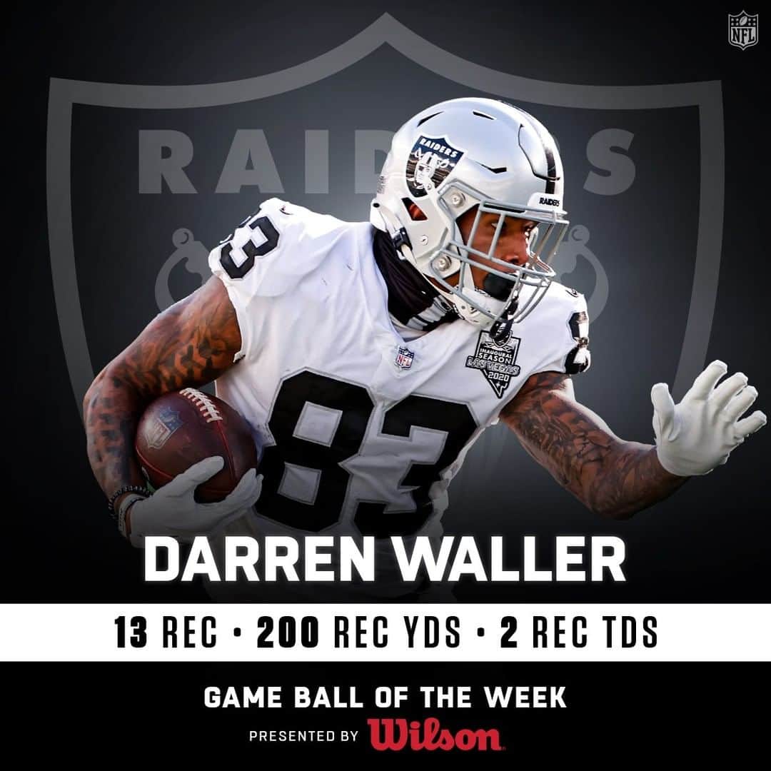 NFLさんのインスタグラム写真 - (NFLInstagram)「The game ball of the week goes to @raiders TE Darren Waller! 🥇」12月10日 5時30分 - nfl