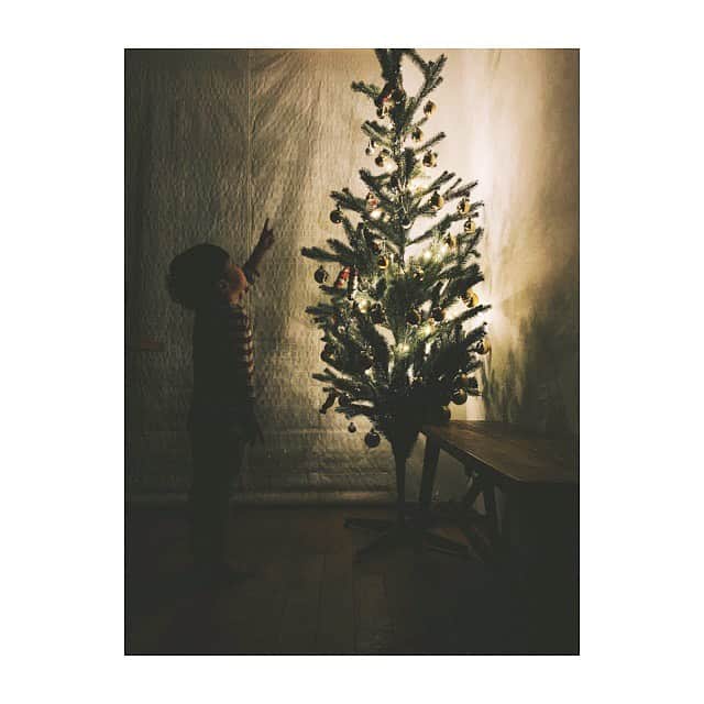 宇藤えみのインスタグラム：「大好きなクリスマスだけど 仕事でクリスマス企画をやってしまうと燃え尽きてしまい自分の家は後回しになりがち…息子よすまぬ 我が家もやっとw 息子はキラキラした顔でツリーを見上げていました⭐️ この日から寝る前は 毎日サンタさんの絵本を読んでワクワク嬉しそうです。 子どもたちにとってやっぱりクリスマスは特別よね🎄 そして急にプレゼントのお願いが多め…w さぁどうしましょ🎅 #暮らし#遅めのクリスマスの準備」