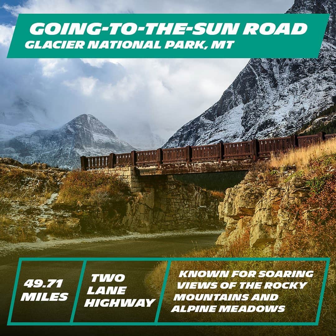 ミシュランのインスタグラム：「Just imagine yourself going down Going-To-The-Sun Road. As cliché as it sounds, this journey is very much your destination. #IconicRoads #RoadTrip #GlacierNationalPark #GoingToTheSunRoad」