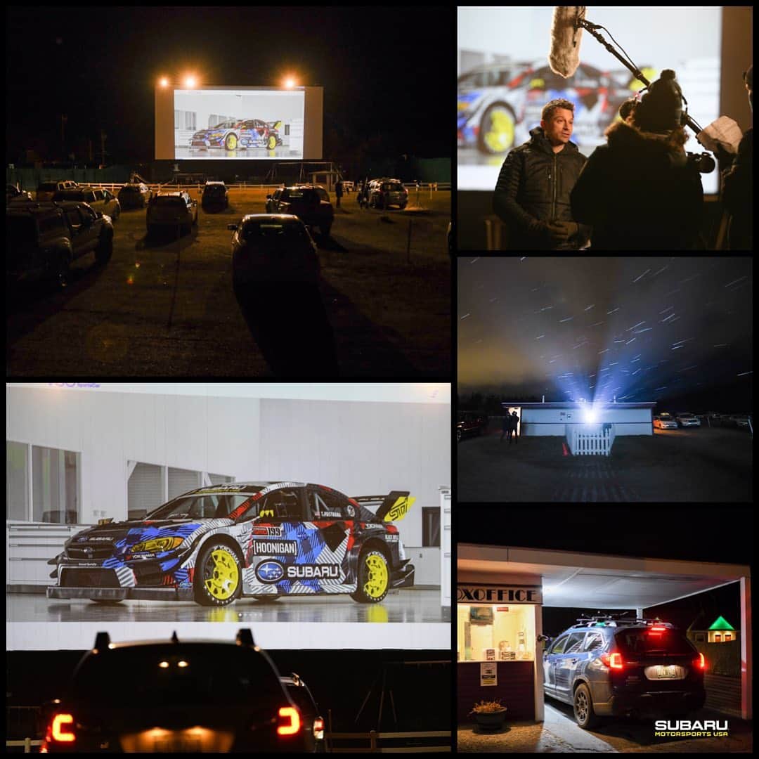 のインスタグラム：「Your #Subiefam at @vermont.sportscar, the builder of the #Gymkhana2020 STI had a socially distanced premiere at a local drive-in theater in Vermont. Check out some of the pics! 📽  #Repost @vermont.sportscar  ・・・ How did you watch the Gymkhana: 2020 film? We took our staff out to the local drive-in on Monday night for a special pre-release viewing for the team and their families. It was amazing to see all of our hard work come to life on the big screen. And thanks again to our partners at @subarumotorsportsusa  and @thehoonigans  for working on this project with us. If you still haven't seen Gymkhana: 2020 check the link in our bio and watch it now.  📸 @davidseaverphotography」