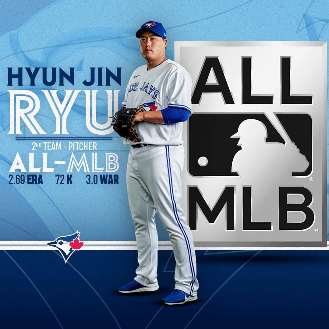 トロント・ブルージェイズさんのインスタグラム写真 - (トロント・ブルージェイズInstagram)「What a year for our Ace 🏆  Congrats to @hyunjinryu325 on making the All-MLB Second Team!」12月10日 10時55分 - bluejays