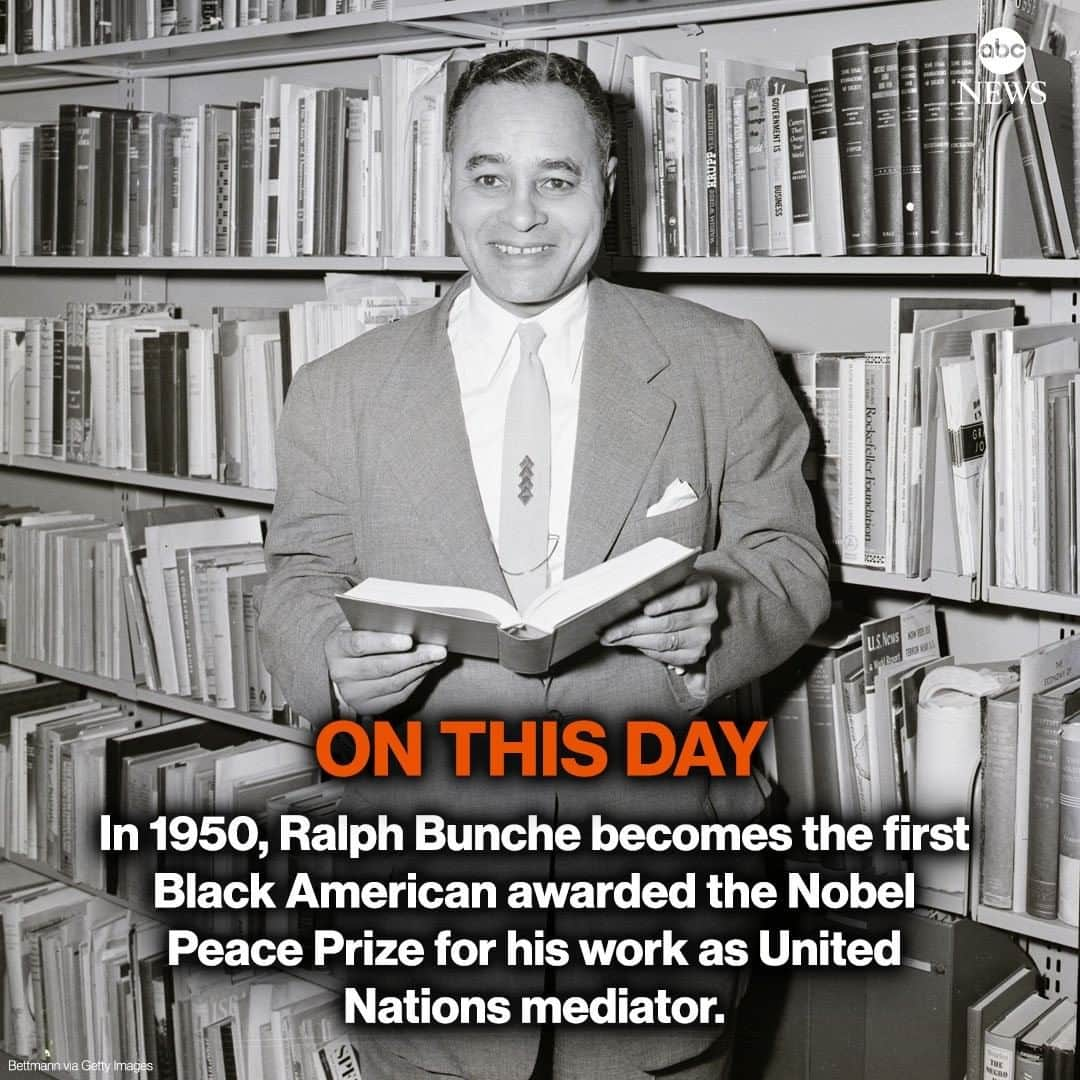 ABC Newsさんのインスタグラム写真 - (ABC NewsInstagram)「ON THIS DAY: In 1950, Ralph Bunche becomes the first Black American awarded the Nobel Peace Prize for his work as United Nations mediator. #nobelprize #nobelpeaceprize」12月10日 20時00分 - abcnews