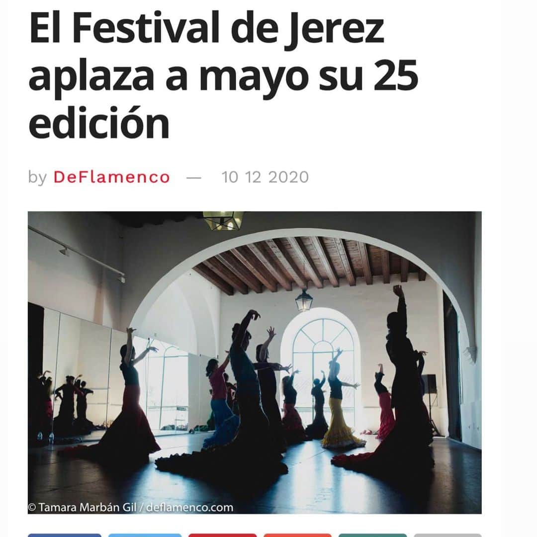 DeFlamenco.comさんのインスタグラム写真 - (DeFlamenco.comInstagram)「El Festival de Jerez aplaza a mayo su 25 edición  La 25 edición del Festival de Jerez, certamen dedicado al baile flamenco y español, tendrá lugar entre el 6 y el 22 de mayo de 2021.   En la portada de nuestra web deflamenco.com  #flamenco #deflamenco #jerez #festivaldejerez」12月10日 22時02分 - deflamenco