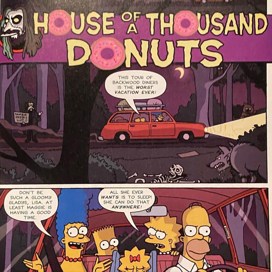 ロブ・ゾンビのインスタグラム：「Did you know  back in 2004 The Simpsons did a parody of House of 1000 Corpses? I give you House of 1000 Donuts! 🍩 💀#robzombie #thesimpsons #houseof1000corpses #houseof1000donuts」