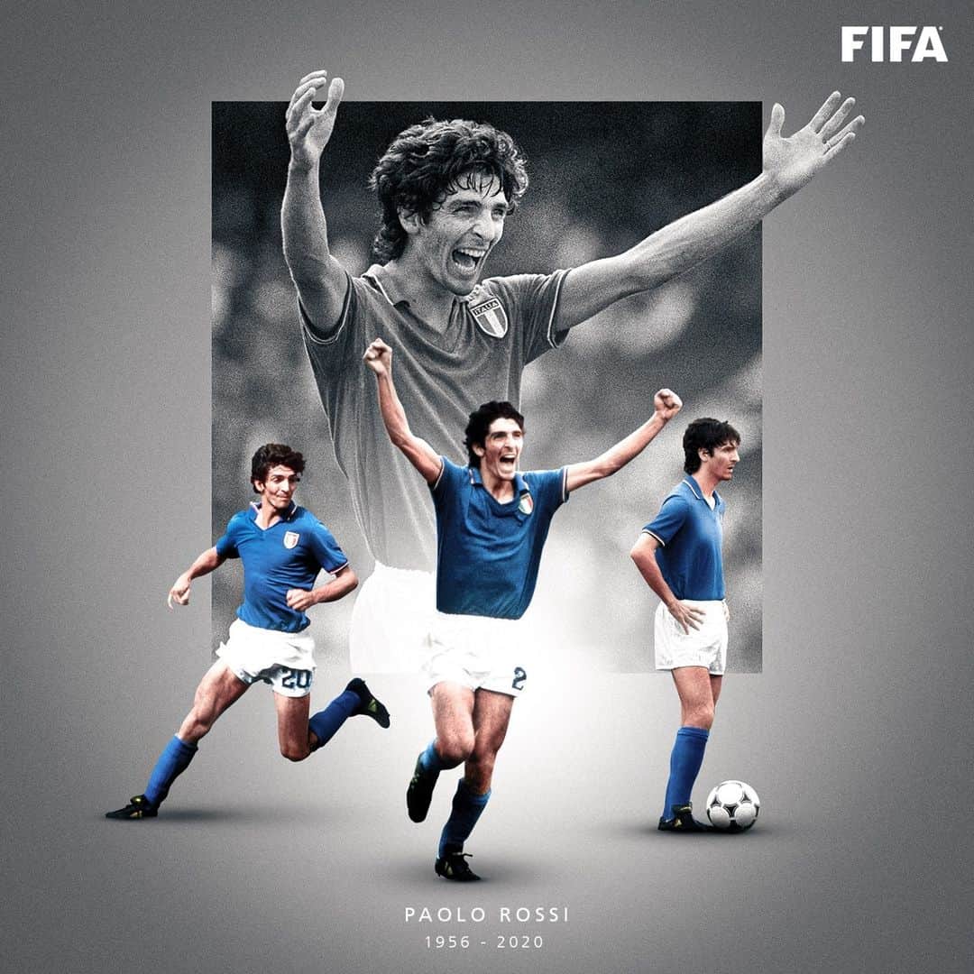 FIFAワールドカップさんのインスタグラム写真 - (FIFAワールドカップInstagram)「Paolo Rossi 1956 – 2020  “Ciao Pablito, symbol of joy, generosity, success and symbol of pride for all of us Italians abroad. Hero. Legend. Thank you for the tears of joy you gave us and that today turn into tears of immense sadness. A sincere embrace to the family. RIP”  Gianni Infantino, FIFA President」12月10日 22時38分 - fifaworldcup