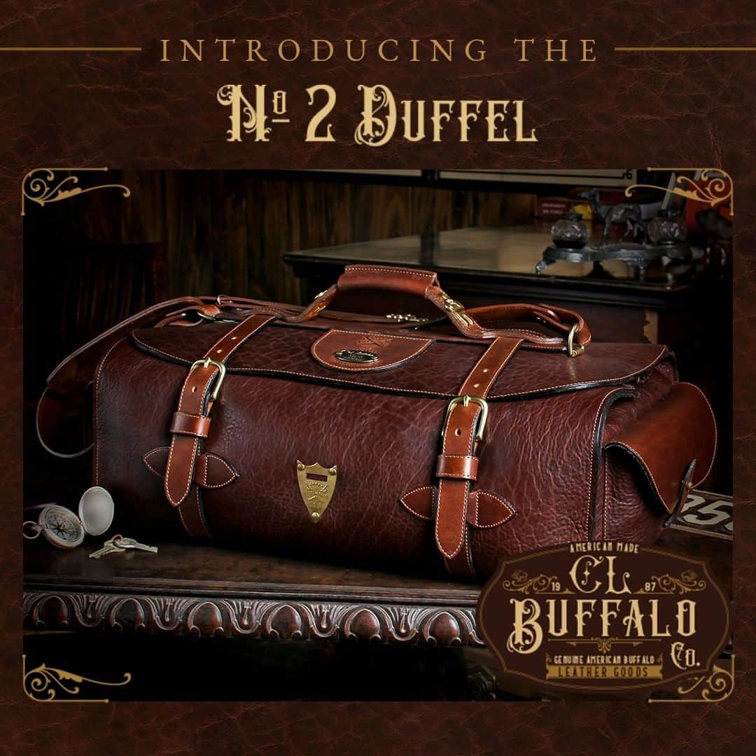 カーネルリトルトンのインスタグラム：「INTRODUCING the No. 2 Duffel . . . Colonel’s NEWEST release in the CL Buffalo Co. Collection. Handmade from our NEW deep, rich Tobacco Brown American Buffalo. Revel in its refined appeal, quality materials and superb craftsmanship every time you carry it. SHOP NOW link in bio.  ***FREE 2nd Day Air Shipping upgrade when you purchase this travel bag TODAY!*** #NEW #NewProduct #Buffalo #AmericanBuffalo #Bison #AmericanBison #Leather #Leathergoods #Handmade #Handcrafted #MyColStyle #ColonelLittleton #ColLittleton #Tennessee #MadeInUSA」