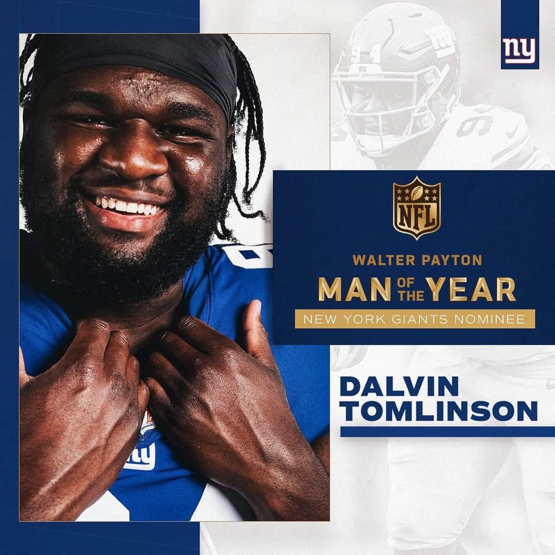 New York Giantsさんのインスタグラム写真 - (New York GiantsInstagram)「Congratulations to Dalvin Tomlinson, our nominee for the Walter Payton Man of the Year award」12月10日 23時03分 - nygiants
