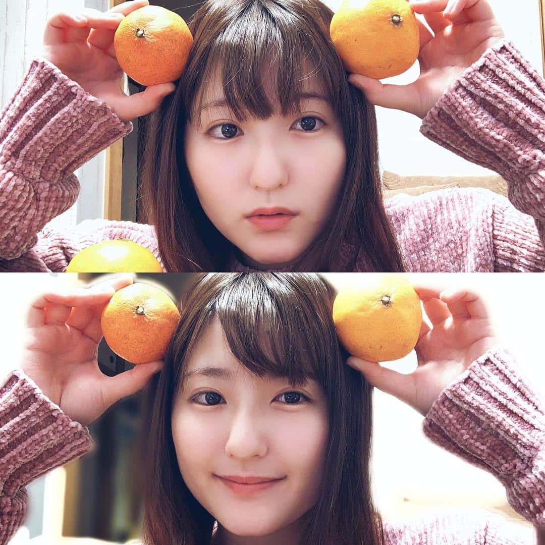 金城成美のインスタグラム：「* Japanese winter fruits are mandarin oranges.🍊 * * * #急に英語 #びっくりびっくり #gelatopique  #winter  #パジャマ #部屋着 #ルームウェア #roomwear #instagood #パジャマ女子」