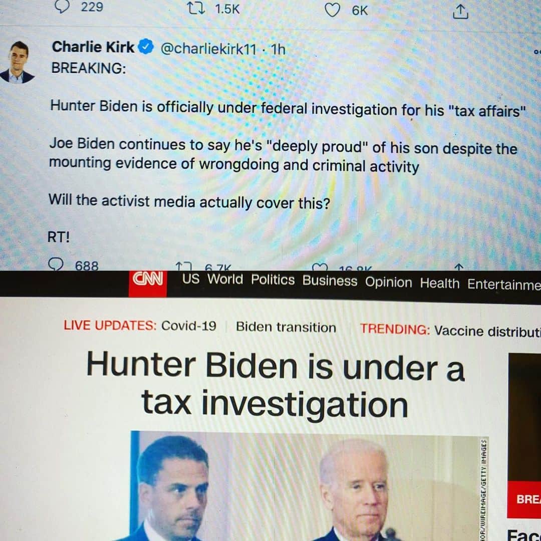 ジョン・ロス・ボウイさんのインスタグラム写真 - (ジョン・ロス・ボウイInstagram)「Top frame is pathological virgin @charliekirk1776 claiming that the mainstream news won’t cover a story, bottom is the most mainstream news site covering that story.  Whatever. I didn’t vote for Hunter, I voted for his dad, and anyway what kind of asshole puts his children to work in his administration?」12月11日 0時19分 - johnrossbowie