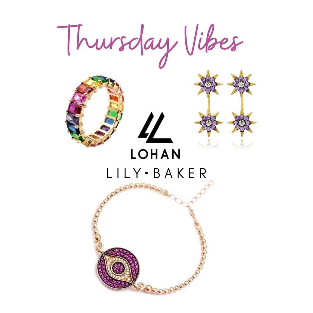 リンジー・ローハンさんのインスタグラム写真 - (リンジー・ローハンInstagram)「Thursday Vibes 💜  Full Collaboration Collection link in bio!  LL & LB Jewels in photo: Rainbow Baguette Ring, Round Evil Eye Bracelet, Double Star Front Back Earrings  #instajewelry #lilybakerjewels #ll🙌lb #jewelsofinstagram #jewelryoftheday #jewelrygram #jewels #instafashion #baguettering #shopinstagram #jewelleryaddict #ringstagram #rainbowjewellery #jewelrylovers #thursdayvibes #ringstack #braceletsofinstagram #jewelrycollab #evileye #dubaifashion #uk #usa #uae #dubailife」12月11日 3時02分 - lindsaylohan