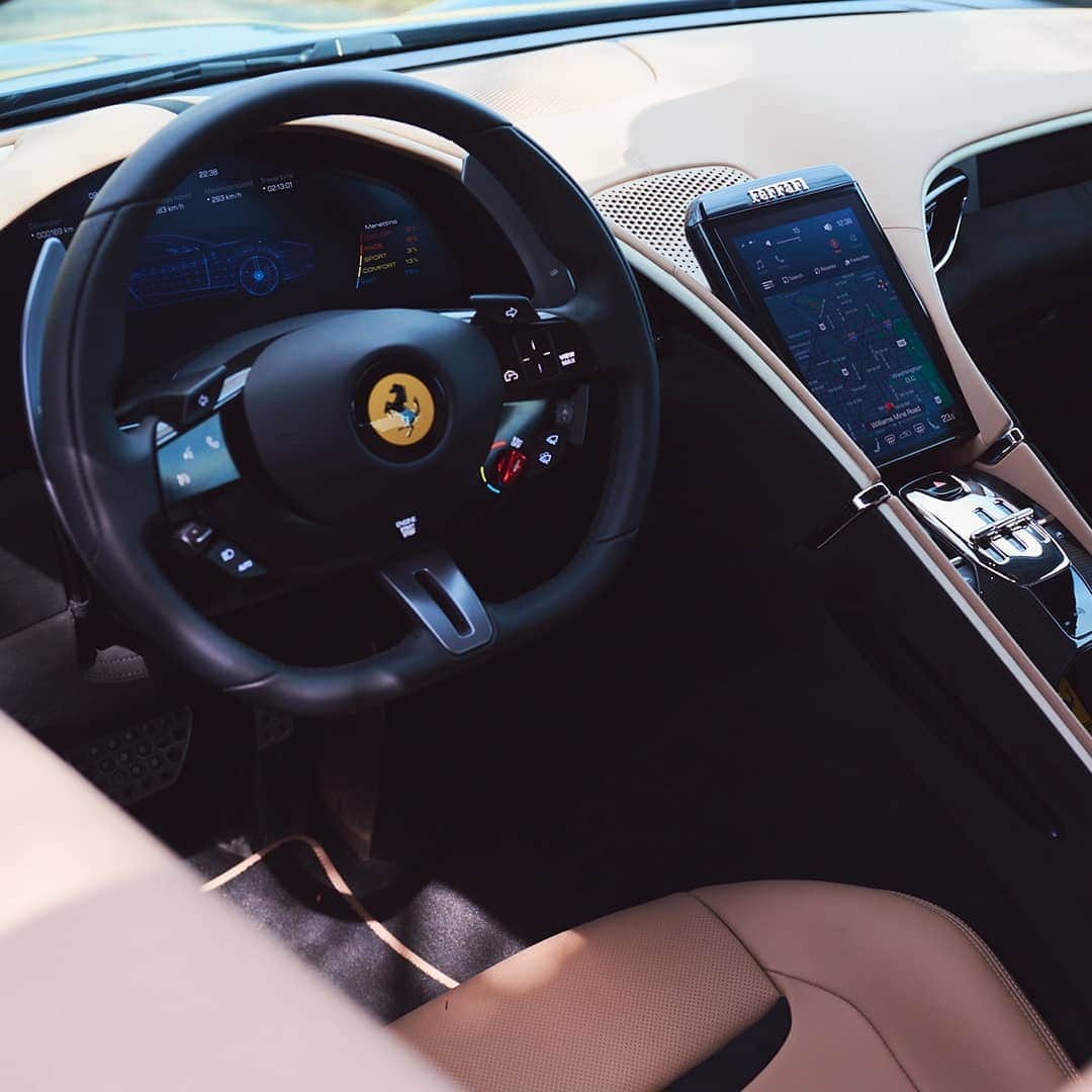 Ferrari APACのインスタグラム：「Intuitive driving is taken to new heights with the #FerrariRoma’s dual-cockpit, where both driver and passenger can experience the beauty of the #LaNuovaDolceVita. #Ferrari」