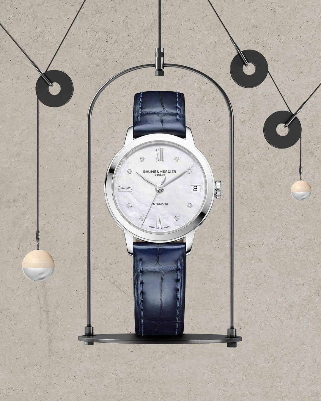 ボーンメルシーのインスタグラム：「Creating tomorrow’s fond memories today with Classima  -- Classima collection  -- #Baumeetmercier  #Classima #Watches  #Watchesdesigner  #Swissmade #Watchmaking  #diamond #innovation  #design  #materials」